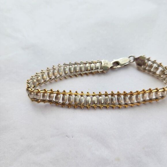 IBB Sterling Silver Bracalet Two Tone Yellow Gold Wash Vermeil Vintage 7" EUC - Picture 4 of 9